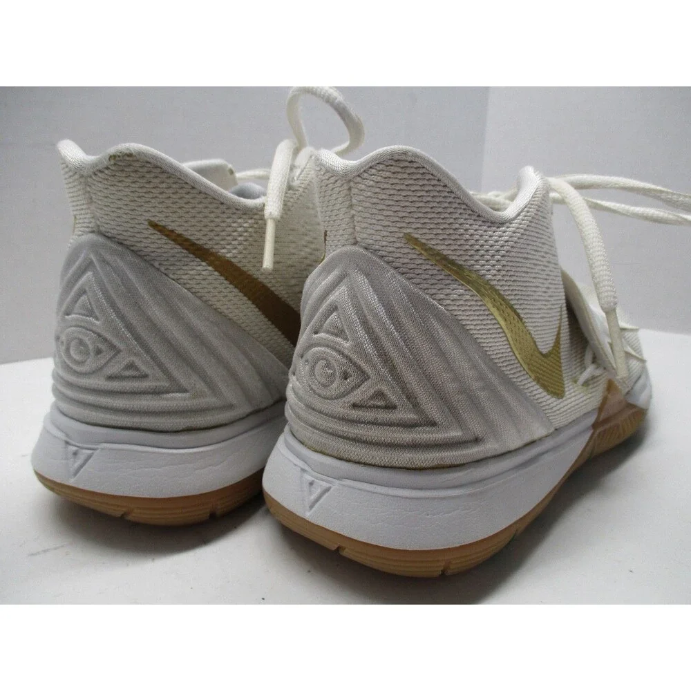 Nike Kyrie 5 GS Irish Sneakers Youth 7 White Metallic Gold AQ2456-170 EUC Read